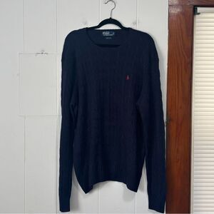 Ralph Lauren 100% Silk Navy Blue Cable Knit Sweater Mens XL